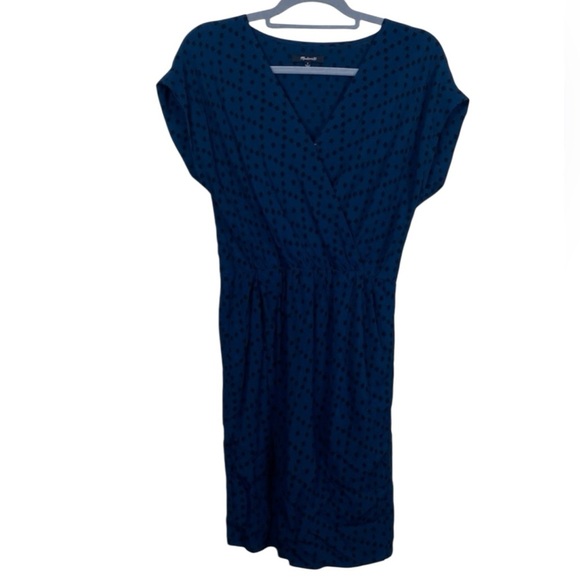 MADEWELL | Blue Diamond Brushstroke Mini Navy and Black Wrap Dress Sz. XS - Picture 4 of 6